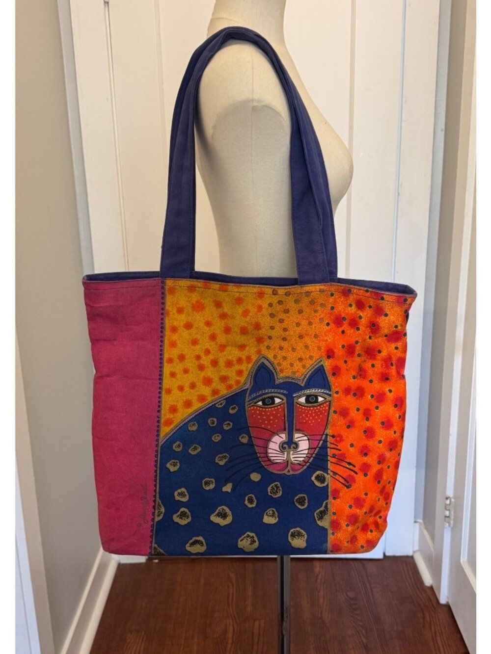 Laurel Burch for Sun N Sand Cotton Tote Bag W/ Cat Design Vintage